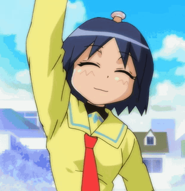 a cartoon girl with a mushroom on her head is smiling
