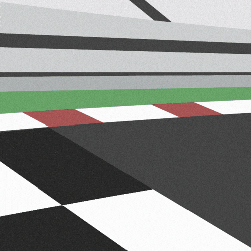 a black and white checkered floor with a green stripe on the side