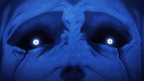 a statue of a man with glowing eyes
