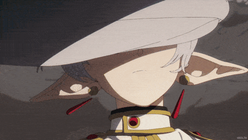 a close up of a person wearing a white hat and earrings