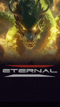 a poster for eternal shows a green dragon with horns