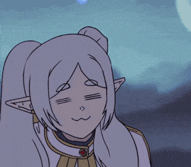 a drawing of a girl with long purple hair and ears