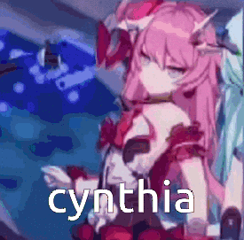 a pixel art of a girl with the name cynthia