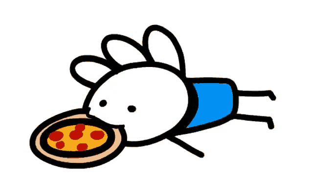 a cartoon of a person eating a pizza with pepperoni