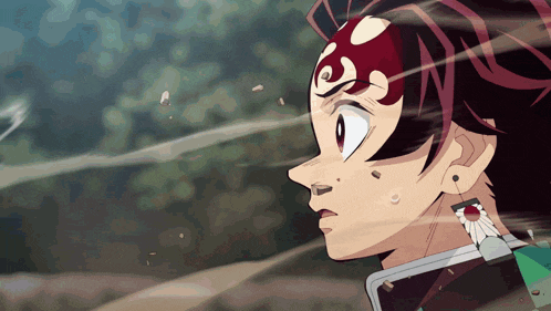 a close up of a person 's face with a swirl on their head