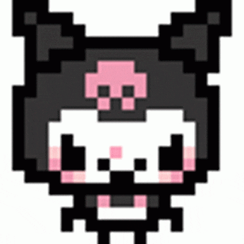 a pixel art drawing of a cat with a skull on its head .