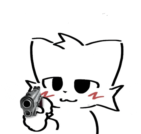 a black and white drawing of a cat holding a gun in its hand .