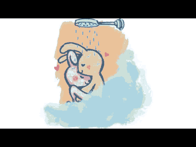 a cartoon drawing of two animals taking a shower