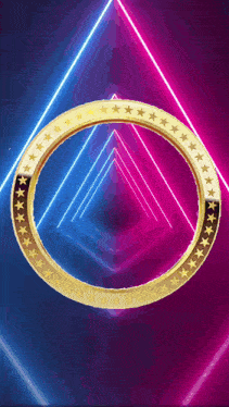 a gold circle with stars on it is surrounded by glowing lines