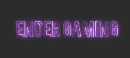the word ender gaming is glowing in purple on a black background
