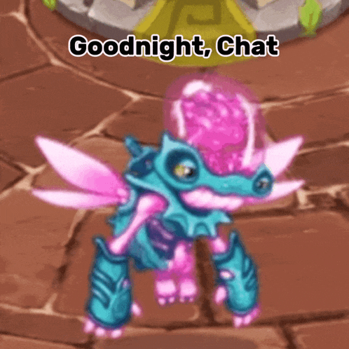 a cartoon character with the words goodnight chat written on it