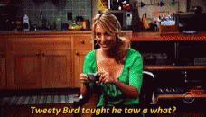 Kaley Tweety Bird Taught He Taw A What GIF - Kaley Tweety Bird Taught He Taw A What Big Bang Theory GIFs