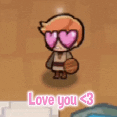 a cartoon character with heart shaped glasses and the words `` love you < 3 '' .
