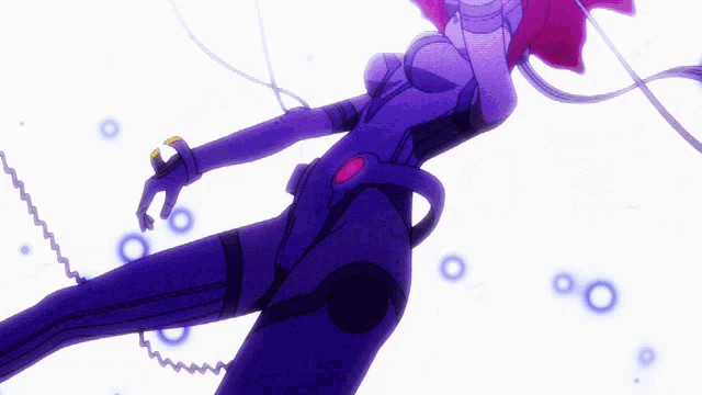 a cartoon of a woman in a purple suit with a red hair