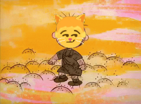 a cartoon character with a cat face on his face