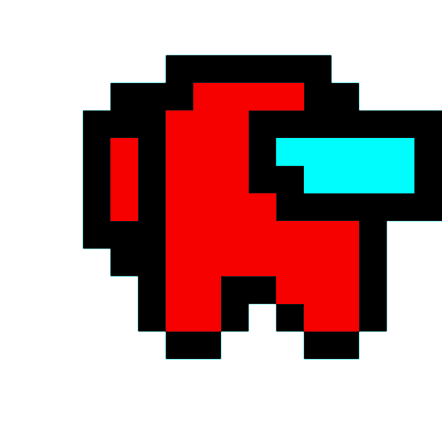 a pixel art drawing of a red among us character .