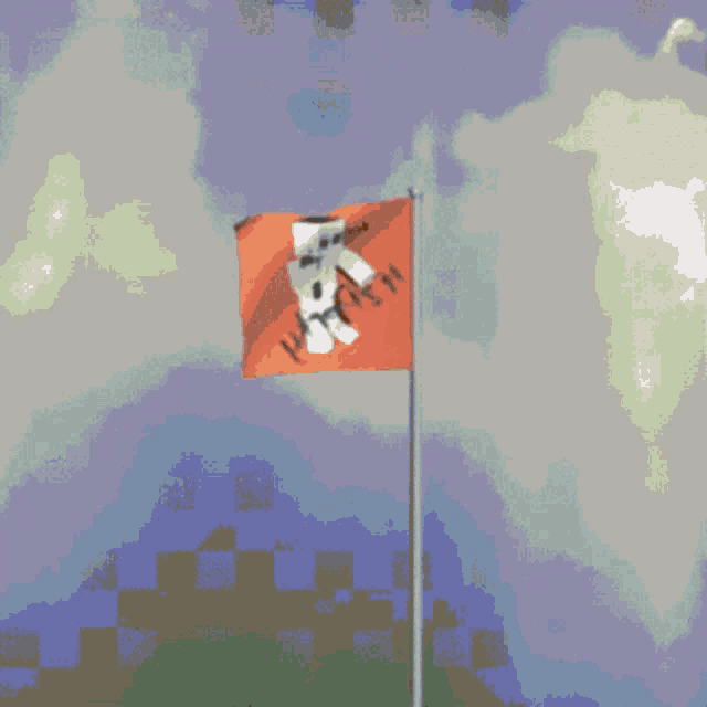 a pixelated image of a red flag with a skull on it that says " patti "