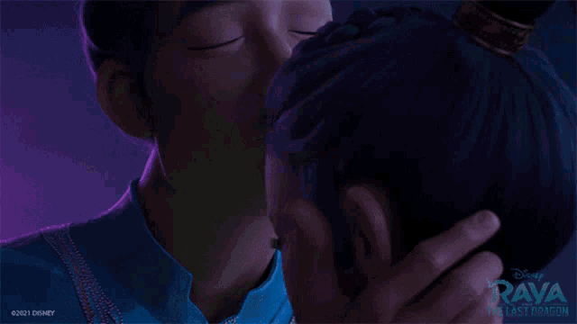 a movie poster for raya the last dragon shows a man and a woman touching their foreheads