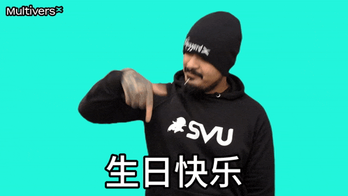 a man wearing a hoodie that says " svu " on the front