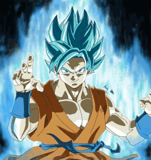 a drawing of a person with blue hair and a belt