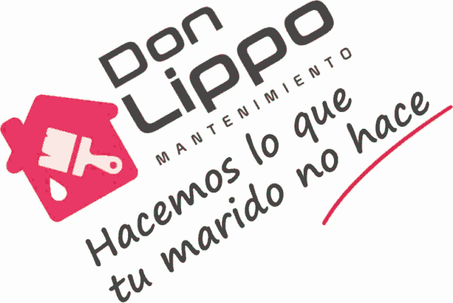 a logo for don lippo maintenance has a red house with a paint brush on it