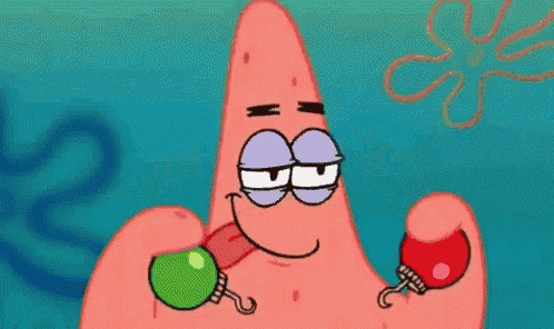 patrick star from spongebob squarepants is covering his eyes with his hands .
