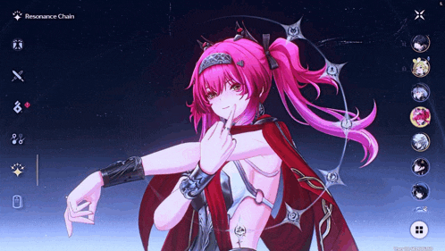 a screenshot of a video game shows a girl with pink hair and a red cape