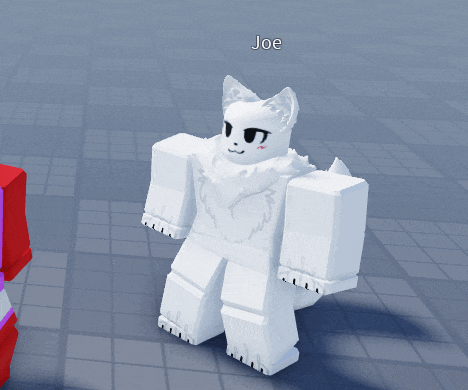 a white cartoon character named joe is standing on a tile floor