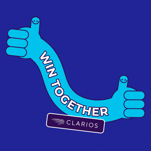 a blue sign that says win together clarios on a blue background