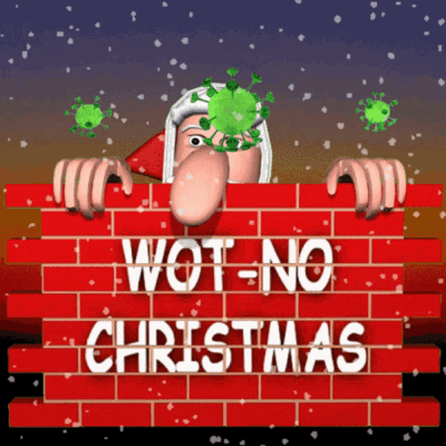 a brick wall with the words wot-no christmas written in white
