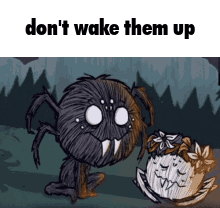 a cartoon of a spider and a pumpkin with the words do n't wake them up on the bottom .