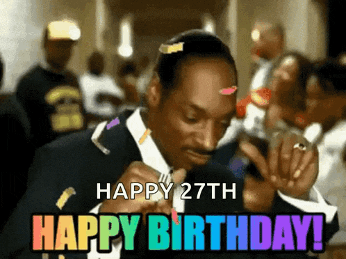 snoop dogg is celebrating his 27th birthday with confetti on his face