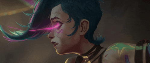 a cartoon character with blue hair and purple eyes