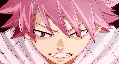a close up of a pink haired anime character