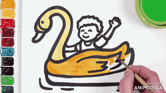 a drawing of a boy swimming in a swan made in animatica