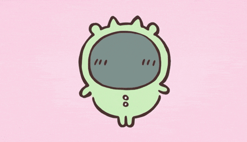 a cartoon character with a heart in a speech bubble standing in a field