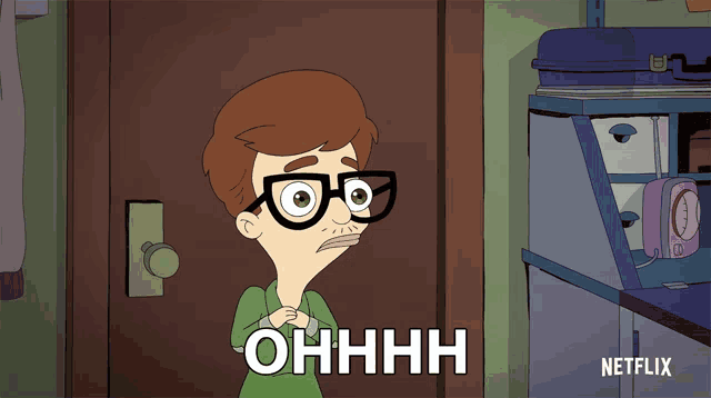 a cartoon character with glasses says ohhhh in front of a netflix logo