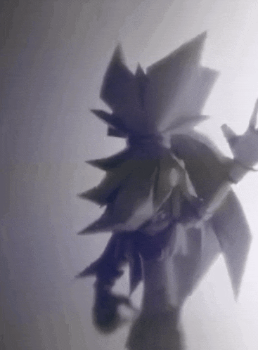 a shadow of a person standing in a dark room with a purple light behind them .
