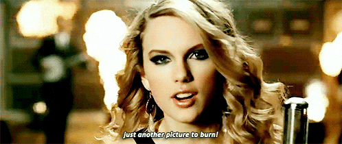 a close up of a woman 's face with a caption that says just another picture to burn