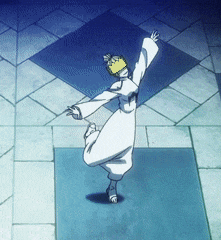 a cartoon character with a crown on his head is dancing on a tiled floor
