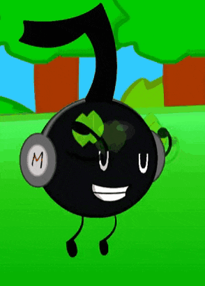 a black cartoon character wearing headphones and a m on it 's head .