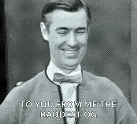 a man in a bow tie is smiling in a black and white photo and saying `` to you from me the baddest og '' .