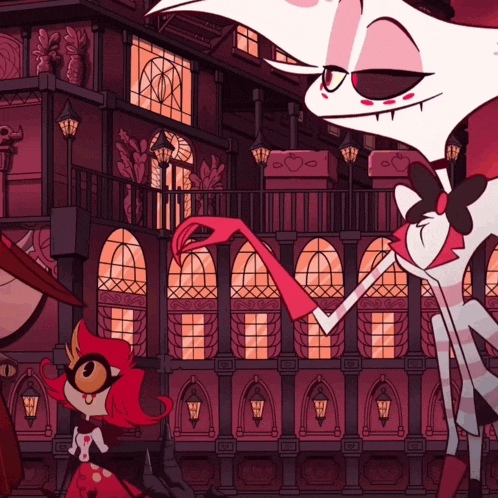 a couple of cartoon characters are standing in front of a building with a balcony