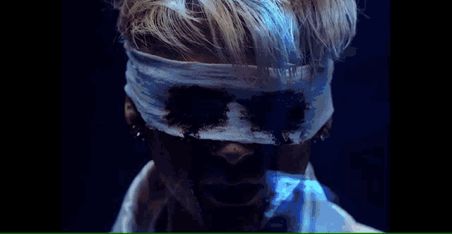 a close up of a person 's face with blood coming out of their eyes