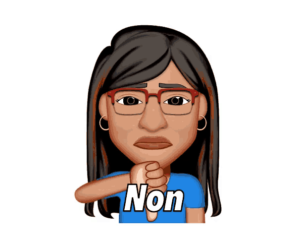 a cartoon woman wearing glasses is giving a thumbs down sign