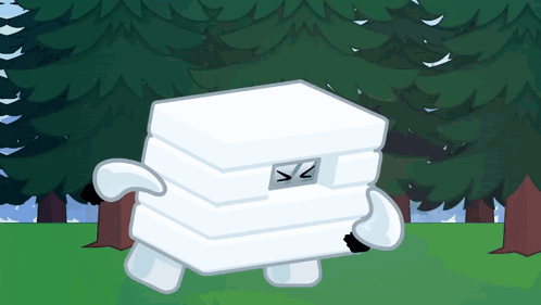 a cartoon drawing of a stack of ice blocks with a smiley face