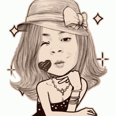 a black and white drawing of a woman wearing a hat and a necklace .