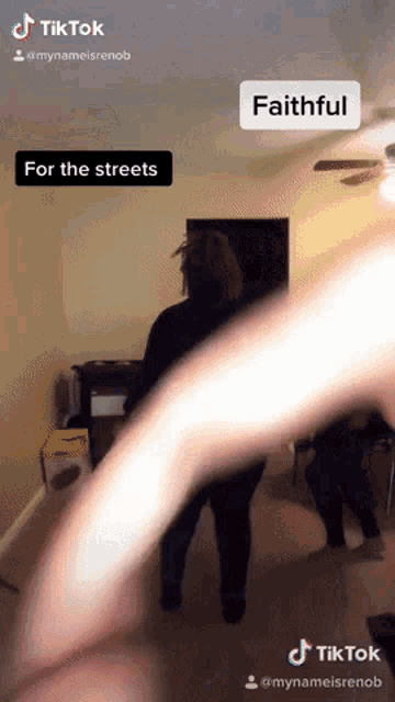 a tiktok video shows a woman dancing in a living room with the caption faithful