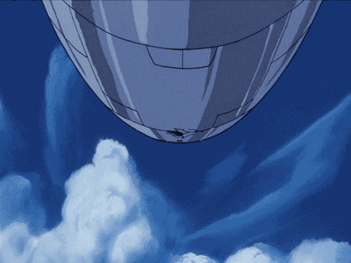 a drawing of a plane flying through a cloudy blue sky