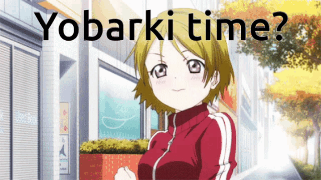 a picture of a girl with yobarki time written on the bottom